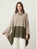 Super Soft Turtle Neck Side Slit Two-Tone Poncho Super Soft Turtle Neck Side Slit Two-Tone Poncho